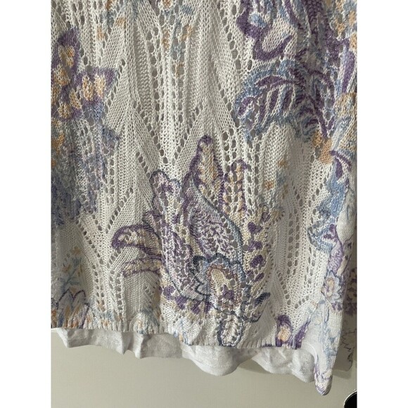 Chicos Women’s Size Large Floral Printed Pointelle-Stitch Open Knit Sweater - Picture 11 of 12